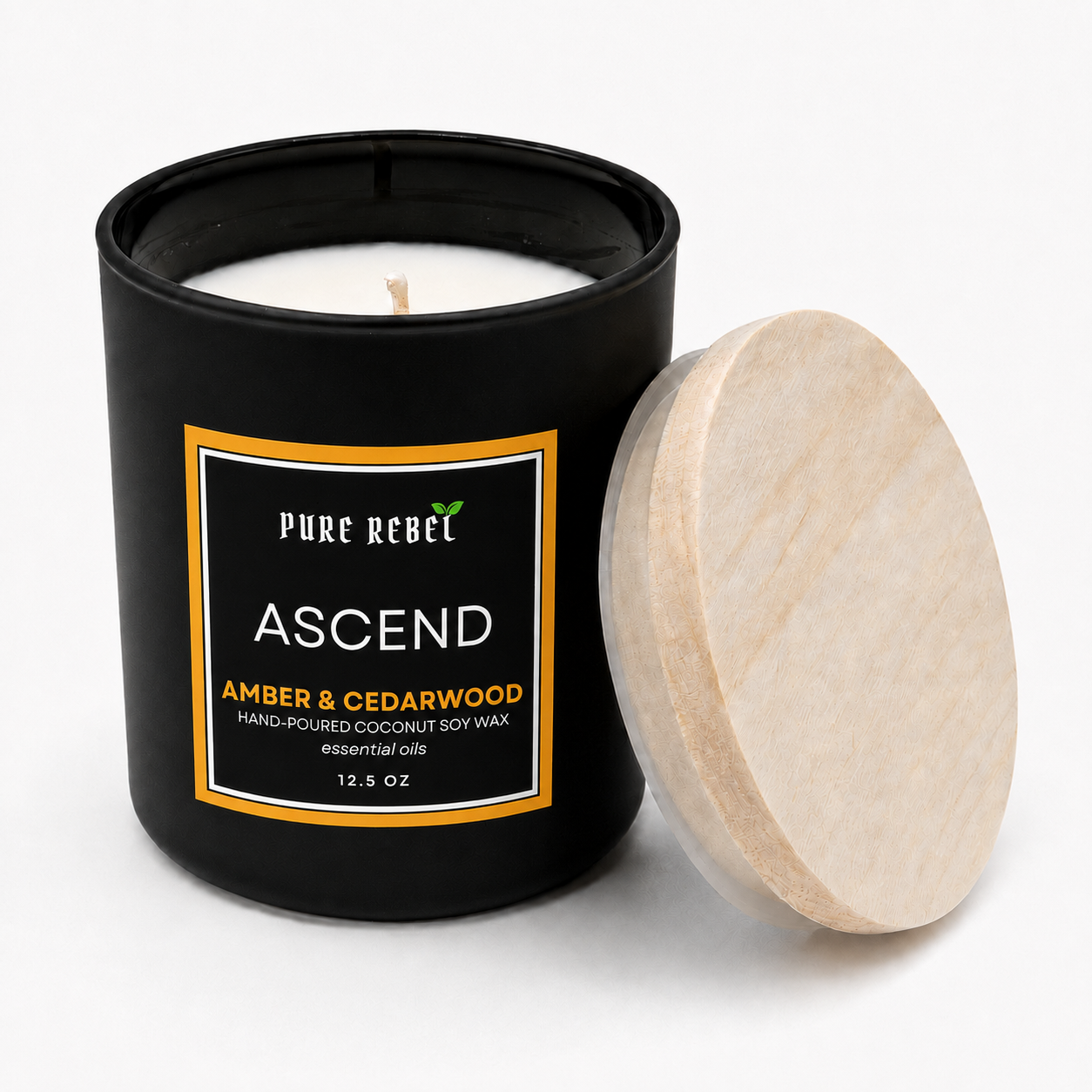 Pure Rebel “ASCEND” Hand Poured Coconut Soy Candle 12.5oz - Amber & Cedarwood