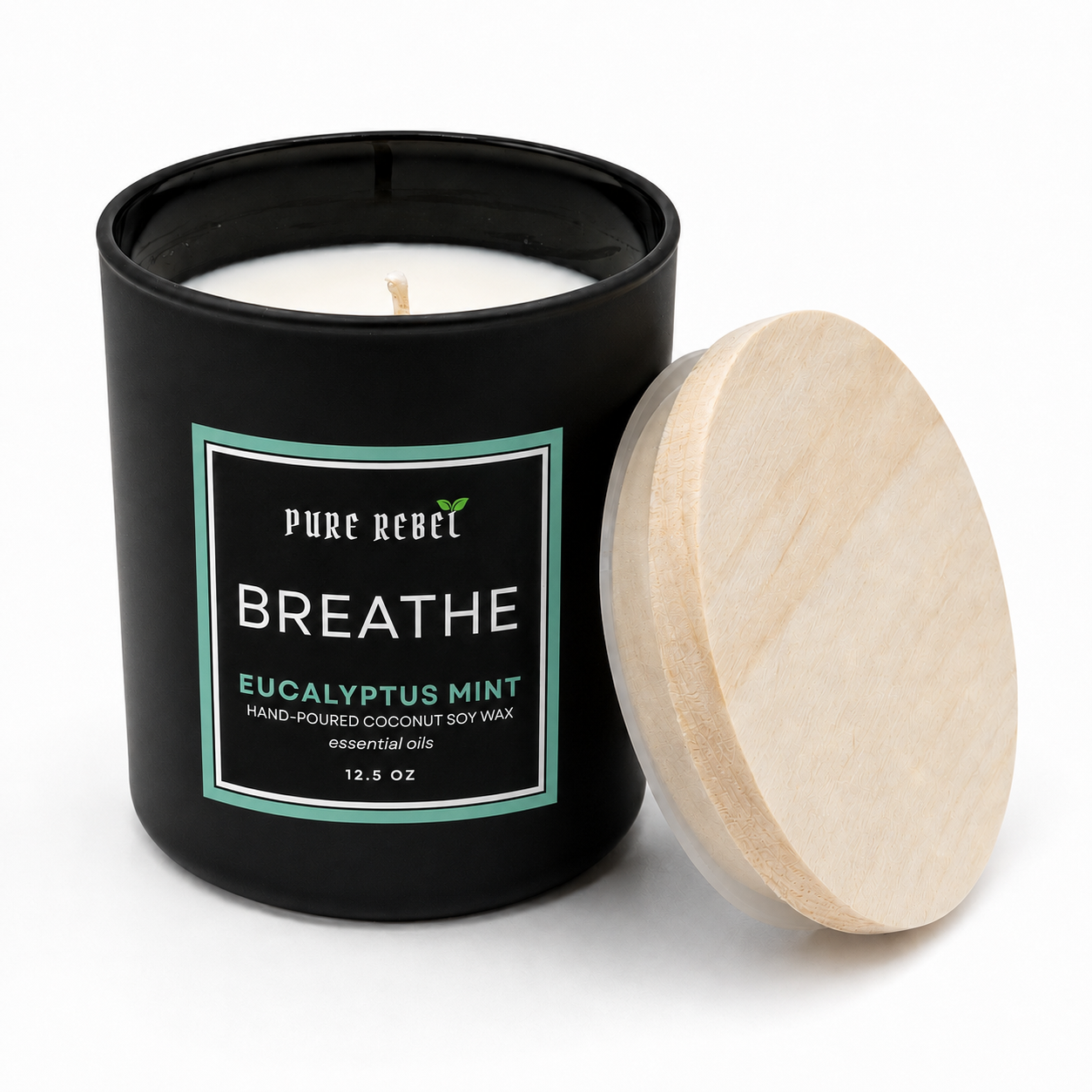 Pure Rebel “BREATHE” Hand Poured Coconut Soy Candle 12.5oz - Eucalyptus Mint